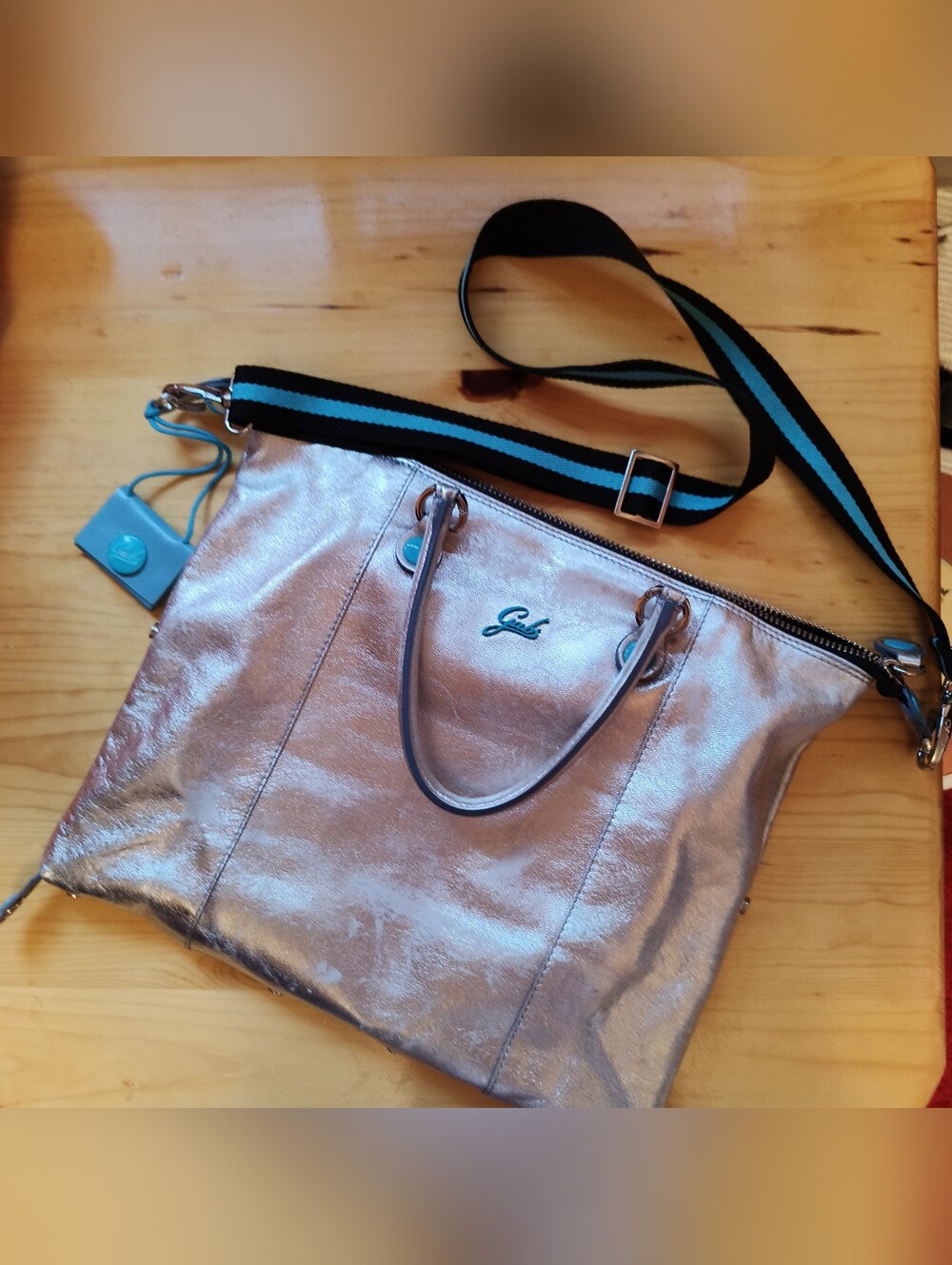 Gabs, Made In Italy Leather Metallic Bag, Leather Worn,Check Pics